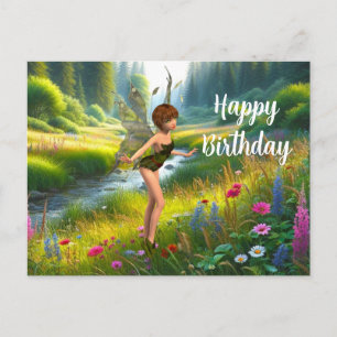 Carte Postale Fée en Jardin Fleur sauvage Anniversaire