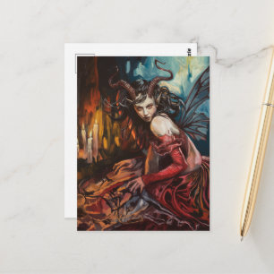 Carte Postale Fée en robe rouge Fantastique sombre