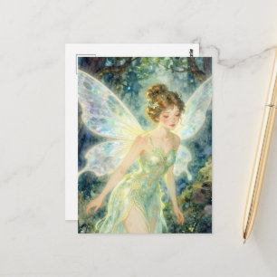 Carte Postale Fée en robe verte