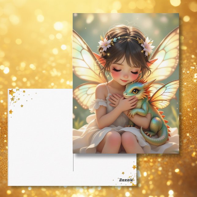 Carte Postale Fée et Dragon | Garder le contact (Créateur téléchargé)