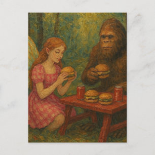 Carte Postale Fée et Sasquatch mangeant des cheeseburgers en for