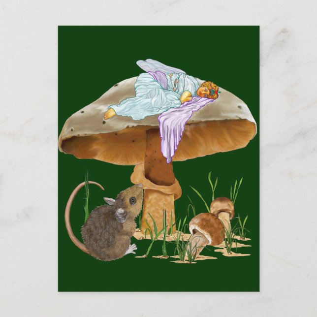 Carte Postale Fée et souris de champignons (Devant)