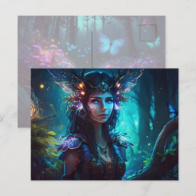 Carte Postale Fée forêt magique de la flore cool (Devant / Derrière)