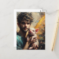 Fée Homme Avec Bébé Cochon