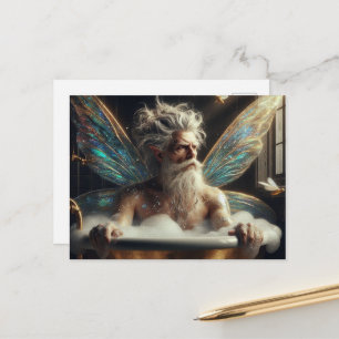 Carte Postale Fée homme Grey Cheveux dans le Bubblebath