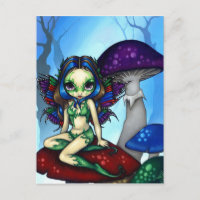 Carte postale "Fée masquée sur les champignons"