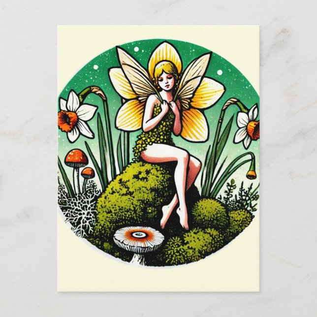 Carte Postale Fée narcisse Fées du printemps Jardin de fleurs    (Devant)