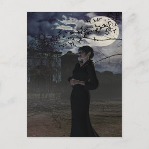 Carte Postale Fée noire éffrayante au clair de lune
