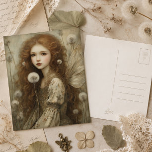 Carte Postale Fée Pissenlit Bois Fantastique Art Aquarelle