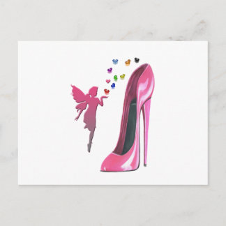 Carte Postale Fée rose et art de chaussure à talon aiguille