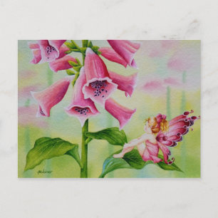 Carte Postale Fée rose sur l'aquarelle Foxglove
