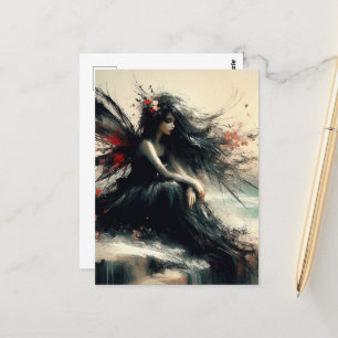 Carte Postale Fée sur une falaise en bord de mer en Robe Noire