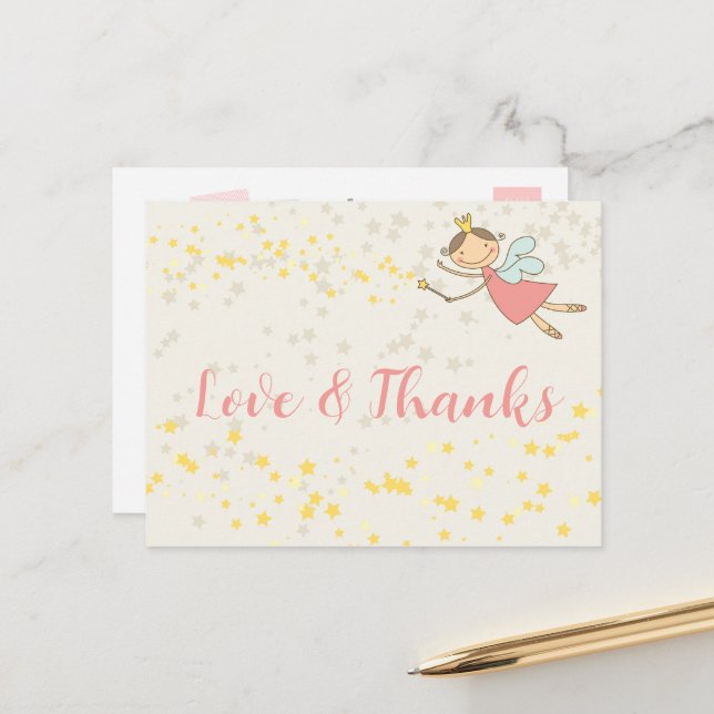 Carte Postale Fée Whimsical Princesse fille Merci d'anniversaire (Devant/Arrière en situation)