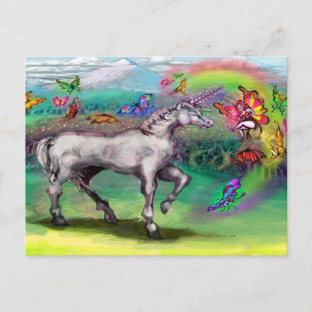 Carte Postale Féeries Unicorn arc-en-ciel (Devant)