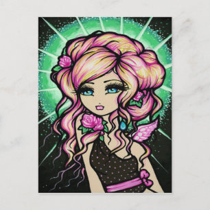 Carte postale féerique d'ange rose