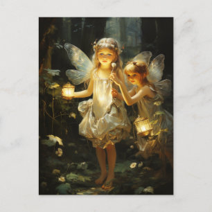 Carte Postale Fées de la forêt illuminant des lanternes