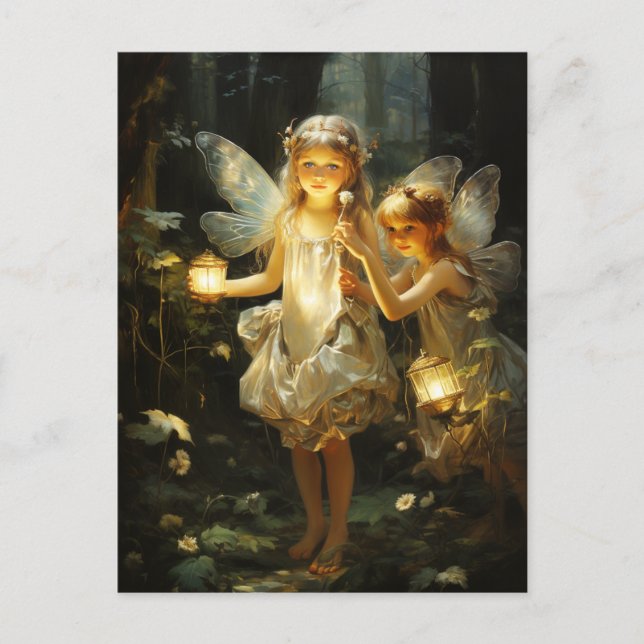 Carte Postale Fées de la forêt illuminant des lanternes  (Devant)