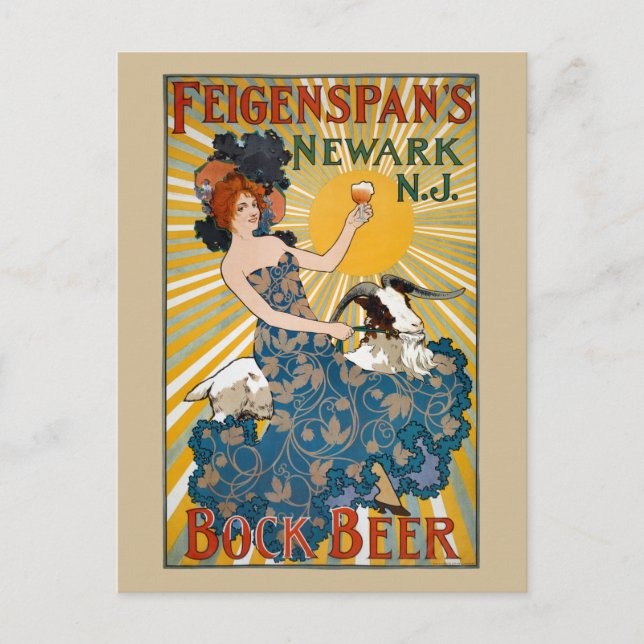 Carte Postale Feigenspan's Bock Beer Poster vintage 1890 (Devant)