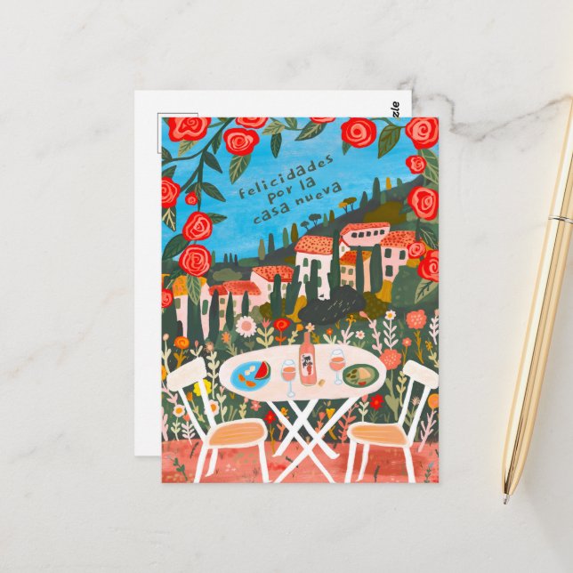 Carte Postale Felicidades Por Nueva Casa Vue Campagne (Devant/Arrière en situation)