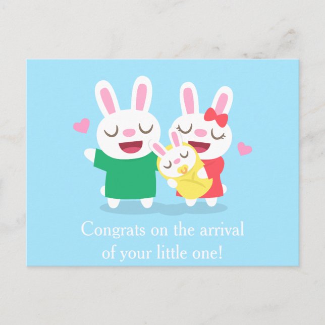 Carte Postale Félicitations à la famille de lapins mignons nouve (Devant)