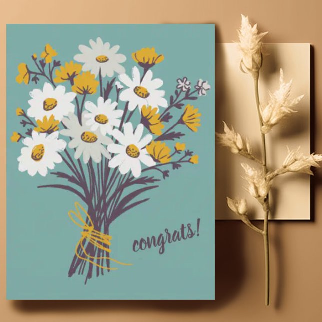 Carte Postale FÉLICITATIONS Bouquet de fleurs Daisy Mignon Perso (Simple postcard with wildflower daisy bouquet - perfect as a congratulations card)