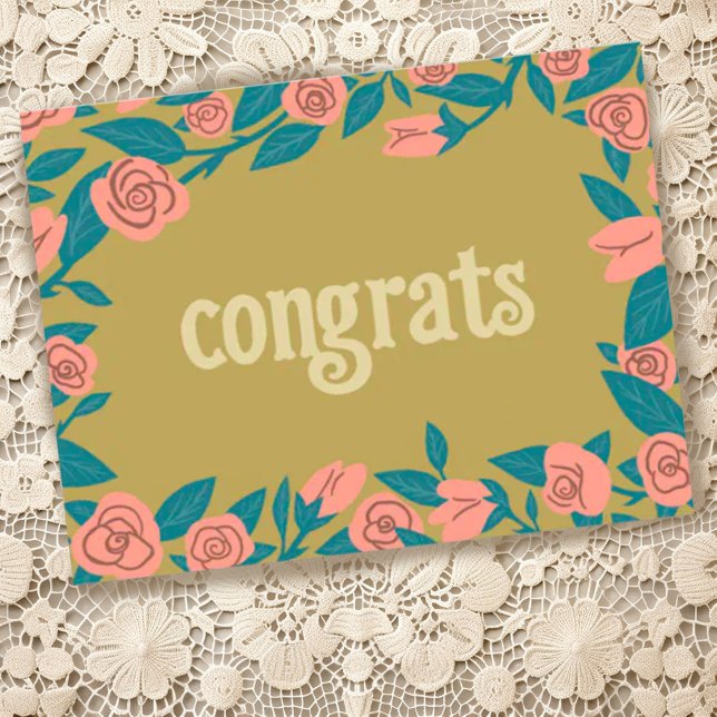 Carte Postale Félicitations Cadre Roses Roses Fleur Personnalisé (Sweet custom congratulations postcard with a floral frame)