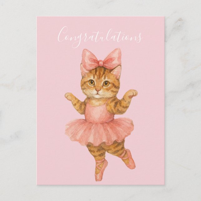 Carte Postale Félicitations Cat Ballerine Rose (Devant)