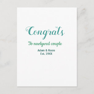 Carte Postale Félicitations couple de mariage bleu vert nom anné