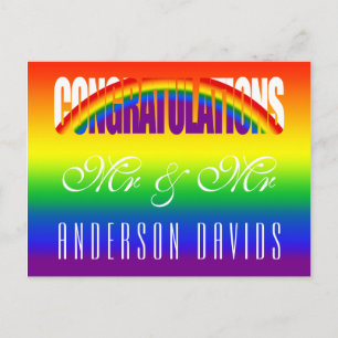 Carte Postale Félicitations Couple Gay Drapeau Arc-en-ciel Clair