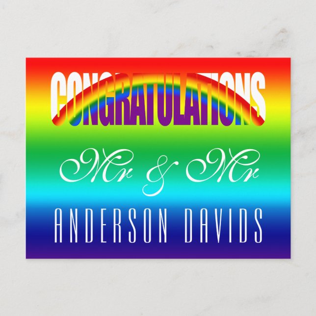 Carte Postale Félicitations Couple Gay Drapeau Arc-en-ciel Clair (Devant)