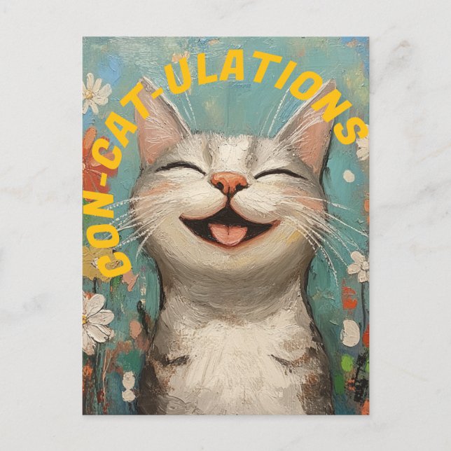 Carte Postale Félicitations, Dame aux Chats, Amoureuse des Chats (Devant)