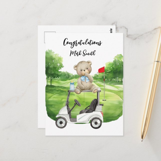 Carte Postale Félicitations de golf pour bébé golfeur C'est une  (Devant/Arrière en situation)