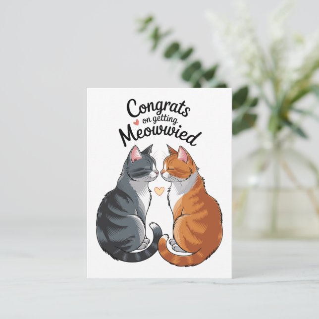 Carte Postale Félicitations de mariage pour amoureux de chats mi (Debout devant)