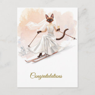 Carte Postale Félicitations de ski pour les amateurs de chats