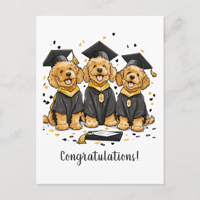 Carte Postale Félicitations diplômé chiens Goldendoodle (Devant)