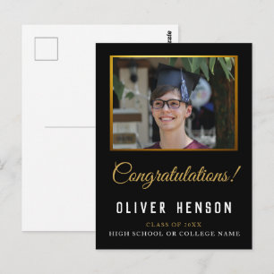 Carte Postale Félicitations diplômé photo de fin d'études noir