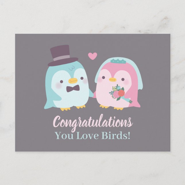Carte Postale Félicitations drôles de mariage Pingouin Amour Ois (Devant)