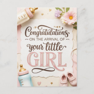 Carte Postale Félicitations Élégantes pour une Nouvelle Fille