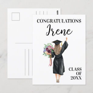 Carte Postale Félicitations Fille Diplômée Aquarelle Fleurs 