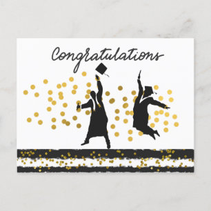 Carte Postale Félicitations Graduation Confetti or noir