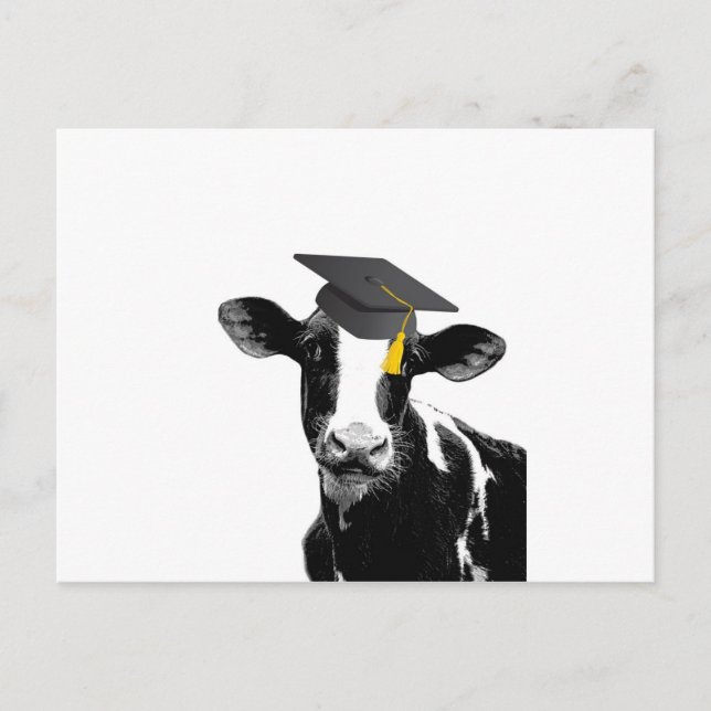Carte Postale Félicitations Graduation Funny Cow en Casquette (Devant)