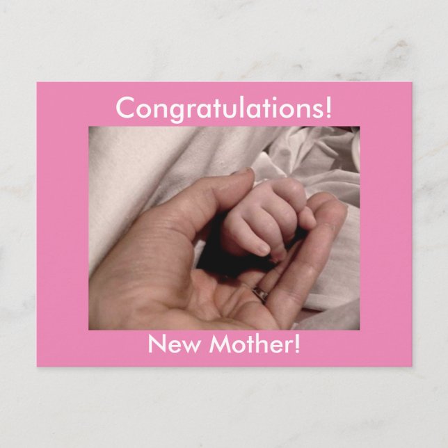 Carte Postale Félicitations Nouvelle Mère et Fille Bébée Rose (Devant)