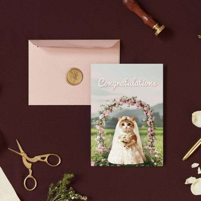 Carte Postale Félicitations pour le mariage floral de chat migno (Créateur téléchargé)