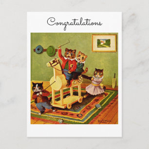 Carte Postale Félicitations pour vos chats d'aventure équestre