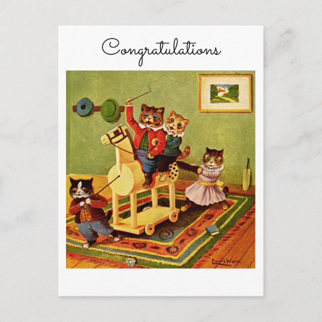 Carte Postale Félicitations pour vos chats d'aventure équestre (Devant)