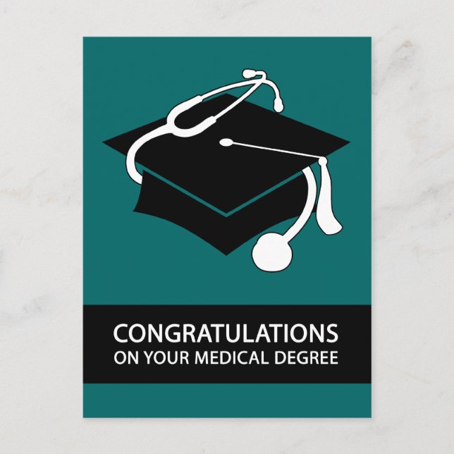 Carte Postale félicitations pour votre diplôme médical : turquoi (Devant)