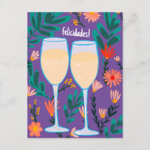 Carte Postale Félicitations Vin Mousseux Champagne Floral À votr