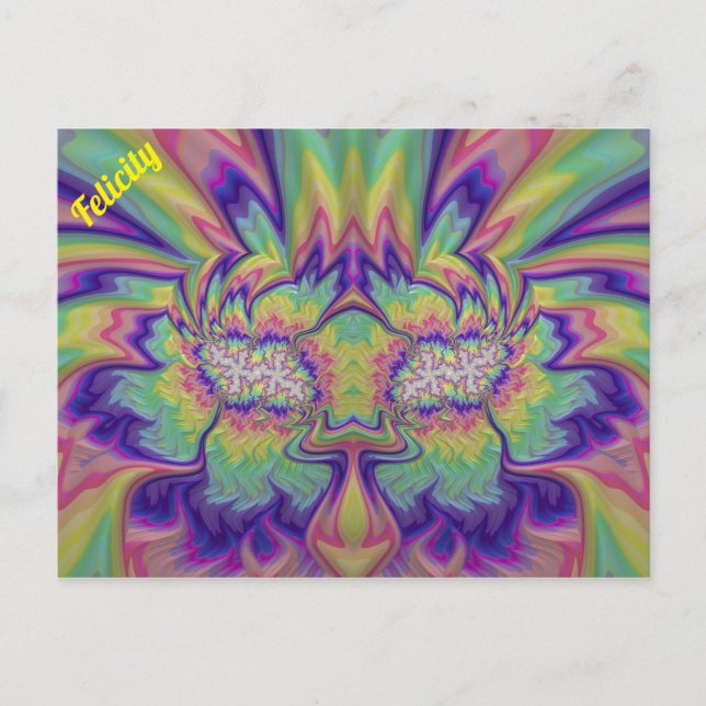Carte Postale FÉLICITÉ ~ Motif de conception fractale 3D ~ Multi (Devant)