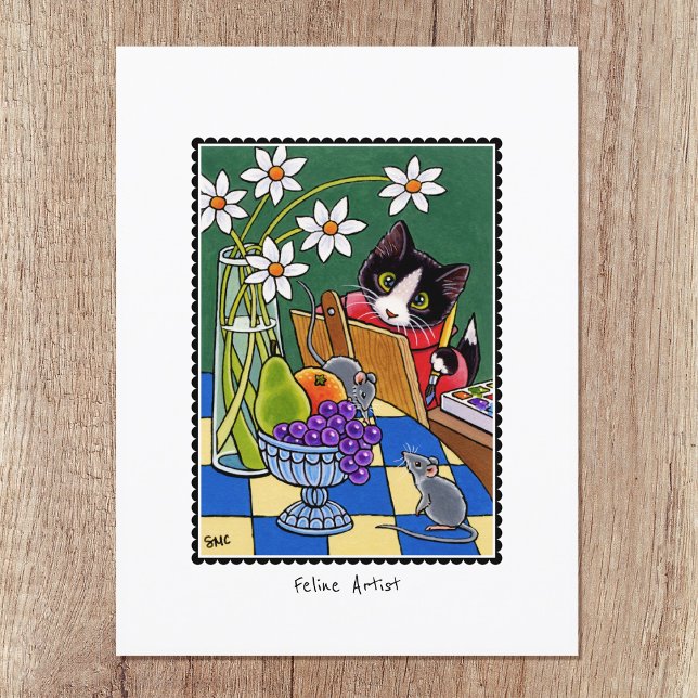 Carte Postale Feline Artiste amusant Peinture de chat personnali (Créateur téléchargé)