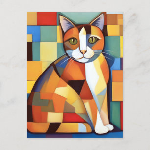 Carte Postale Feline Cubiste Calico Peinture de chat